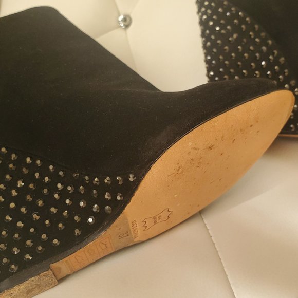 size 37 Sexy Black Crystal Black Suede wedge Bootie/heels, open tow. 1971 Reiss - Picture 6 of 10